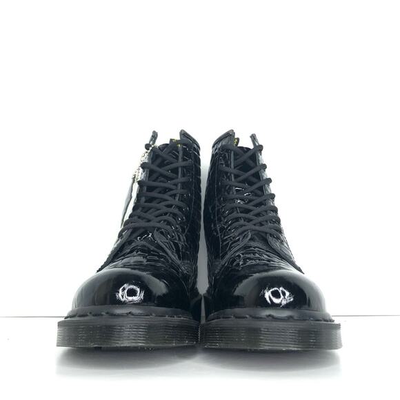 Dr Martens Patent Croc Emboss Black Leather Ankle Lace Up Boots Women’s 7 Shoes - Picture 9 of 12